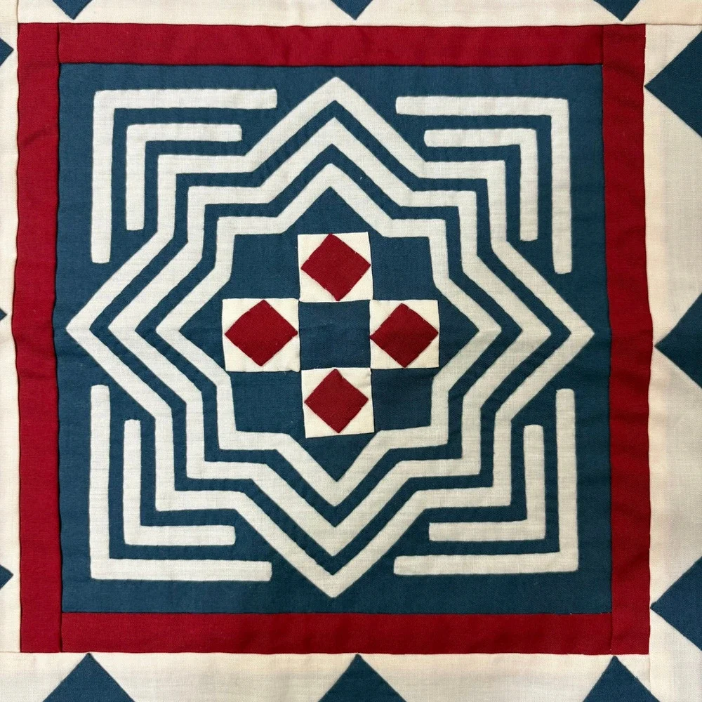 Handcrafted Reverse Applique Square Pillow Cover 16x16 Boho Star Diamond Hmong